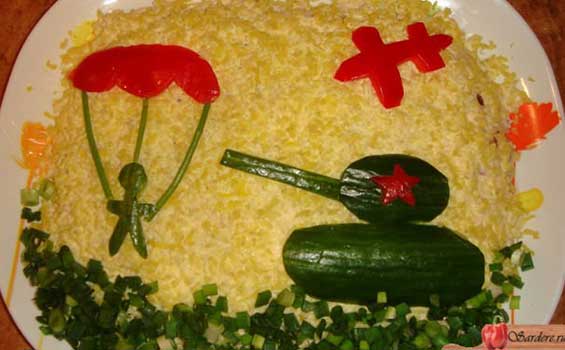 Оформление мужских салатов на праздник 23 февраля